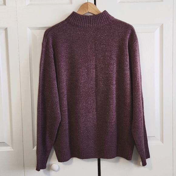 Studio Works Men's Dark Purple Cardigan Sweater Size XL Full Zip Mock Neck Wool - Picture 2 of 9